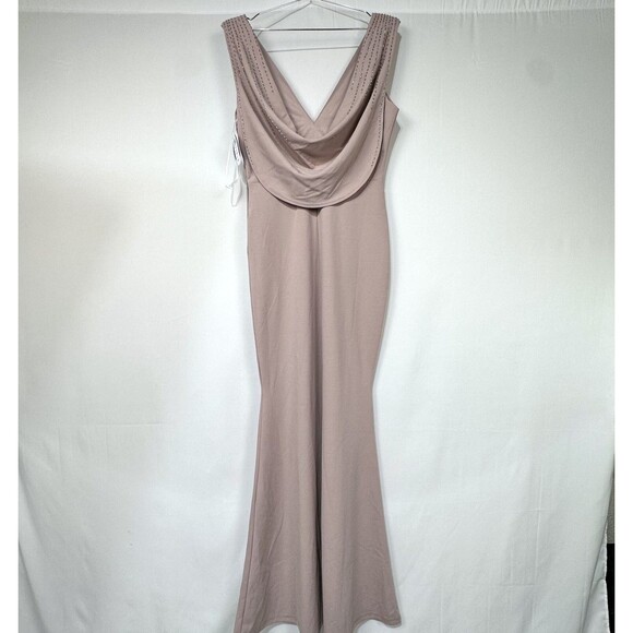 NEW Windsor Mauve Pink Long Fitted Bridesmaid/Prom Dress Beaded Cowl Back Large - Picture 2 of 6